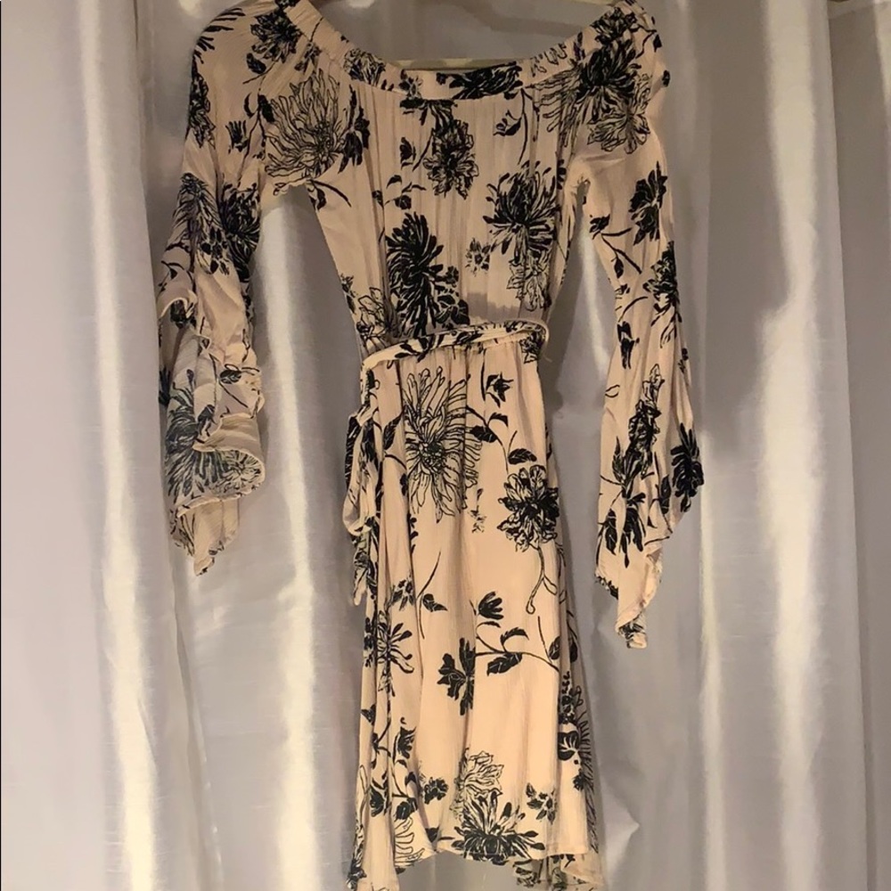 Blush Floral Print Off-Shoulder Dress